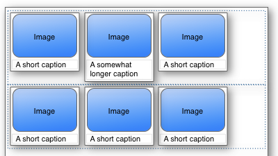 The images with captions below them are neatly aligned so that their tops line up