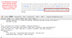 Screenshot showing this SitePoint blog post with the CSS excerpt applied.