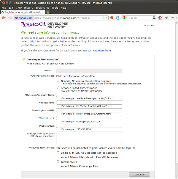 YDN Developer Registration