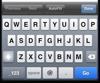 Figure 2. The email input type provides a specialized keyboard on iOS devices