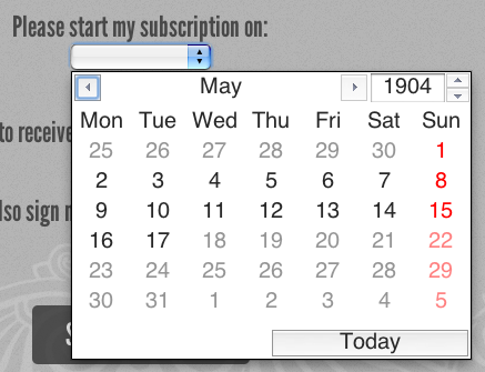 Figure 7. Opera’s date picker for date, datetime, datetime-local, week, and month input types