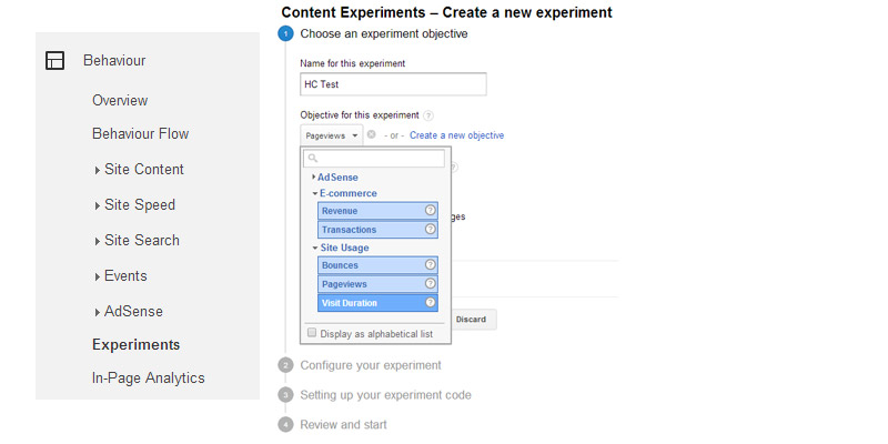 Google Analytics Content Experiments