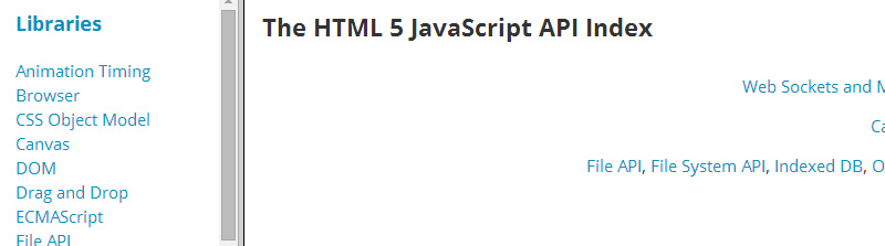 The HTML5 JavaScript API Index