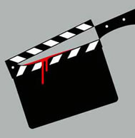 clapper-board with knife in negative space