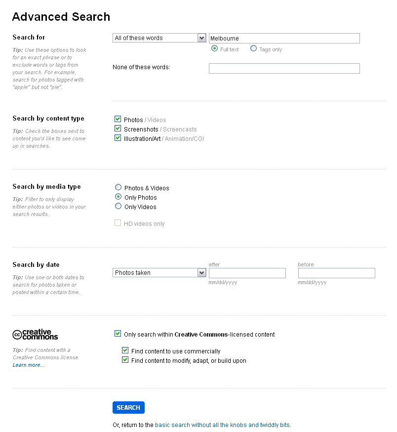 Flickr's advanced search