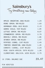 A Sainsbury's supermarket receipt