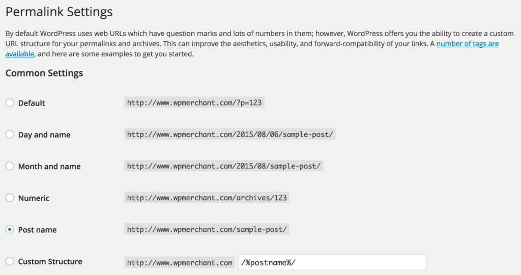 WordPress Permalink Settings