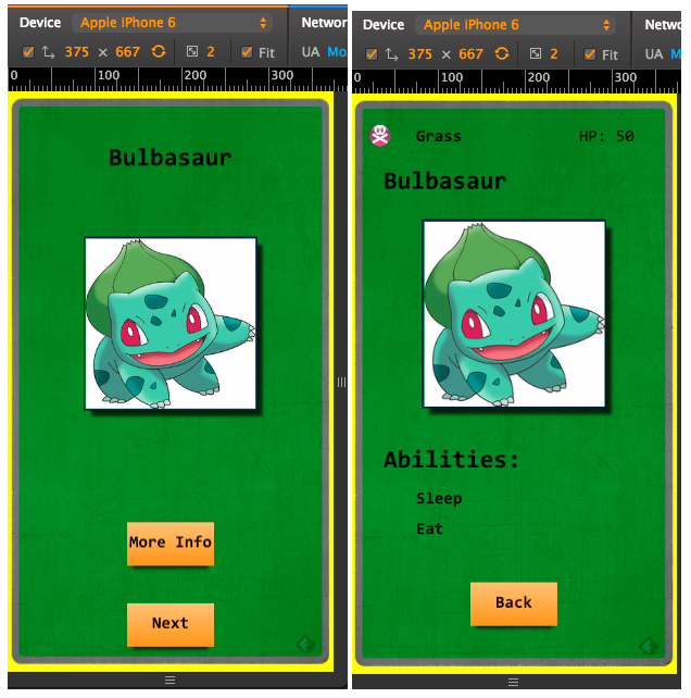 What the Pokedex app would look like on an iPhone 6 inside an emulator via the Chrome desktop browser