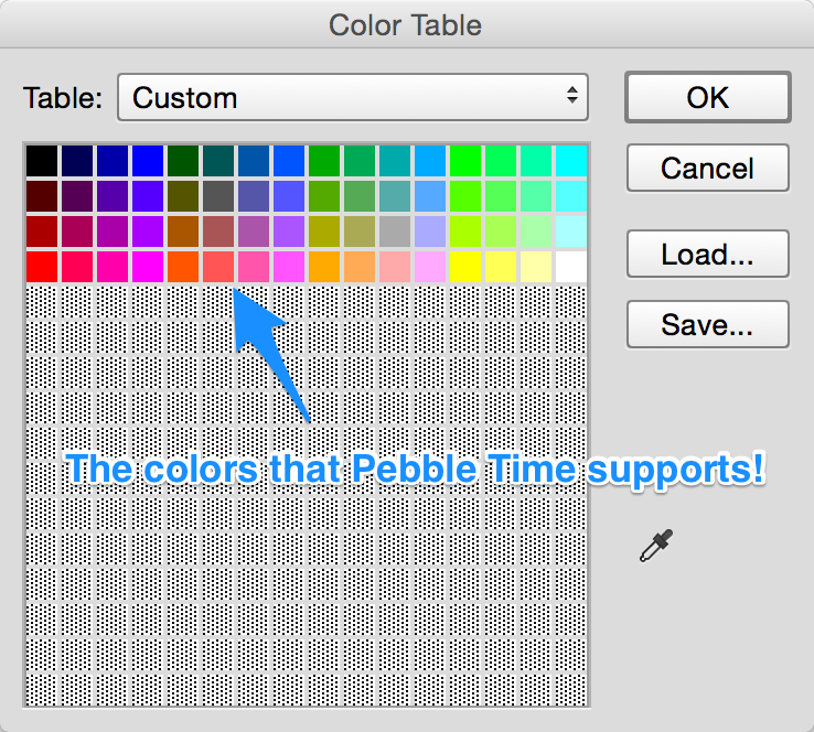 The 64 color palette loaded in Photoshop