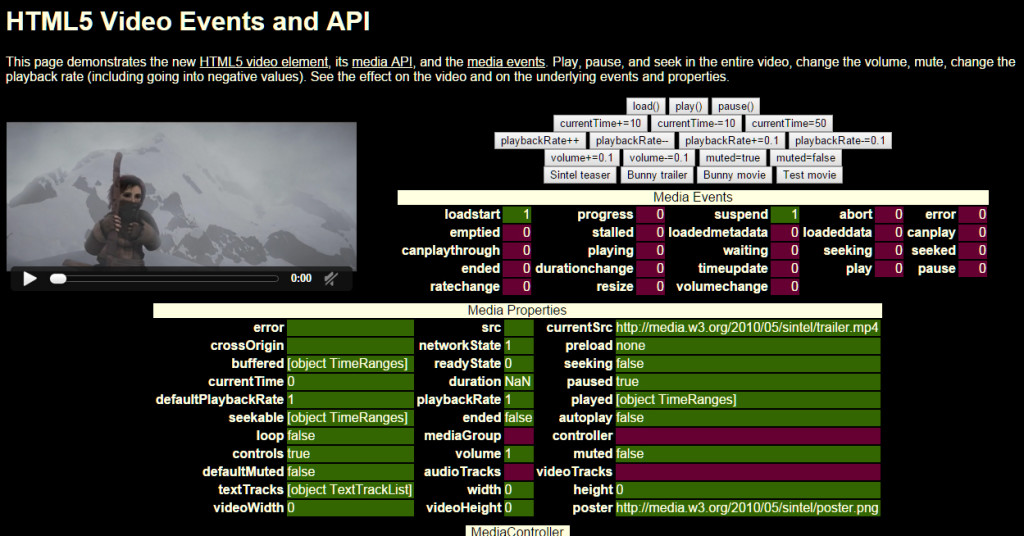 Screenshot of HTML5 Video Example page 