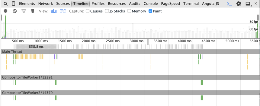 DevTools Timeline during the animation with CSS transform
