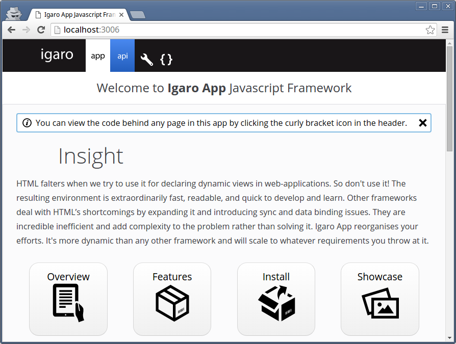 Screen shot of a standard Igaro App install