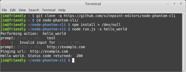 Output of running hello_world command