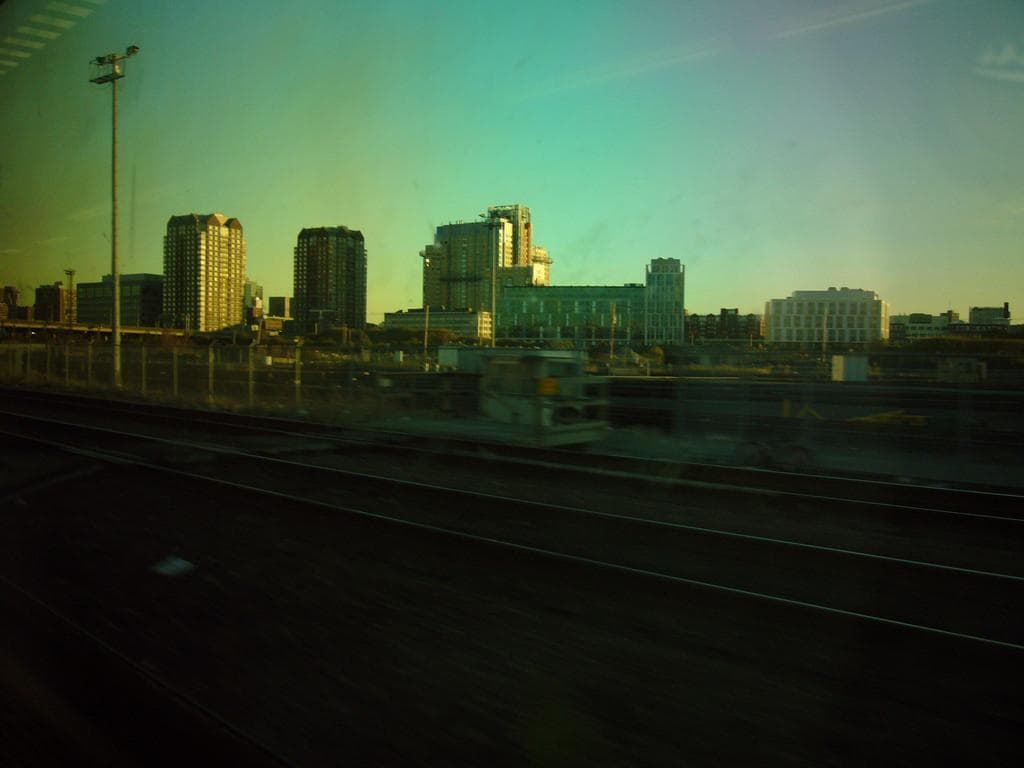 Train station view shot using sunglasses filter.