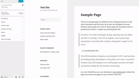 WordPress 4.5 Customizer Responsive Preview