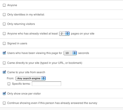 KISSInsights configuration menu
