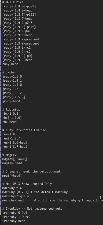 RVM Known Interpreters