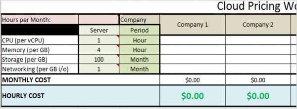 Pricing Worksheet example