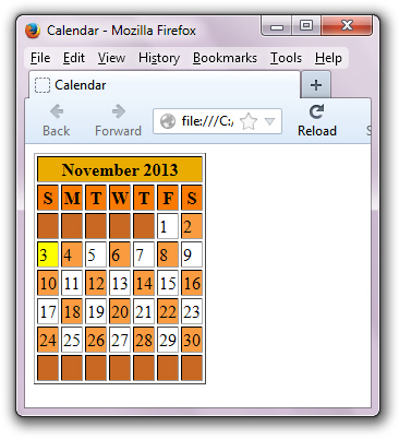 The current day is highlighted in yellow.