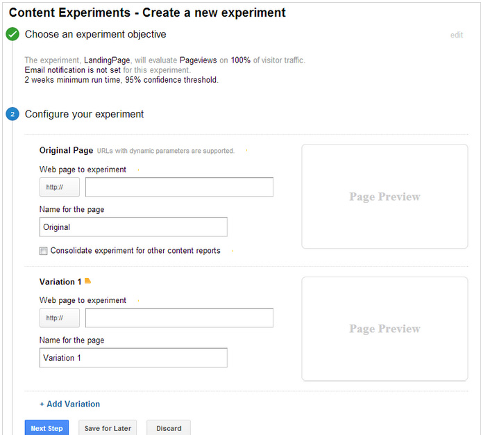 Google Analytics Content Experiments