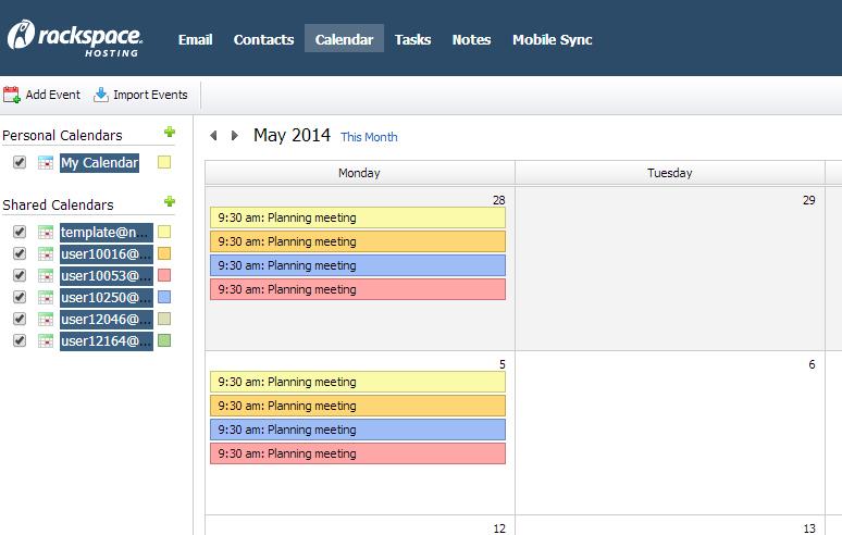 RackSpace's shared calendar