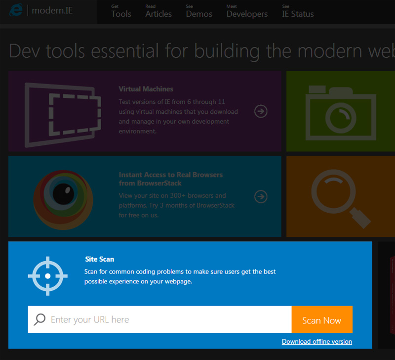 Site Scan on modern.IE