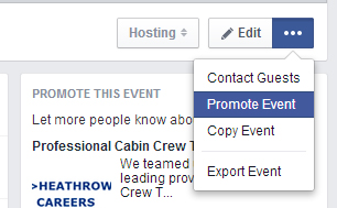 The Facebook promote event screen