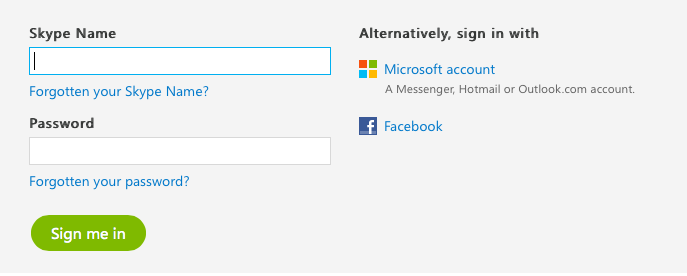 Skype's login screen