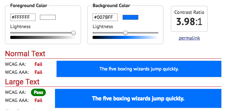 Bootstrap blue contrast 3.98:1 fail