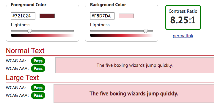 Bootstrap accessibility: alert contrast 8.25:1 pass