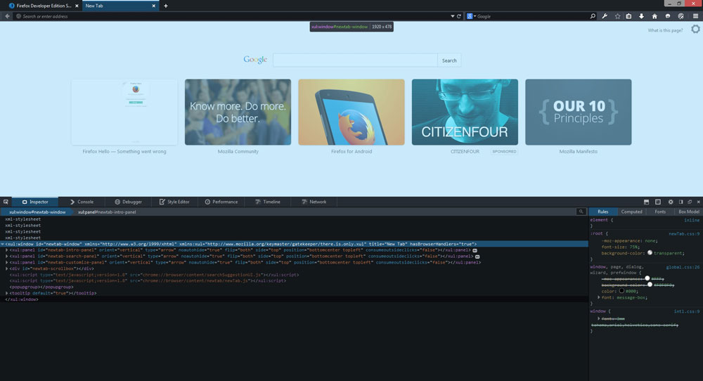 Dark themed for Firefox Developer Edition