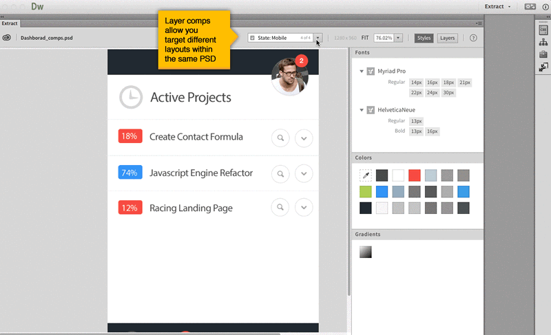 Switching Layer Comps in Dreamweaver