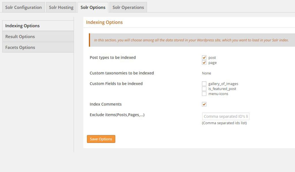 WPSOLR Solr Indexing Options