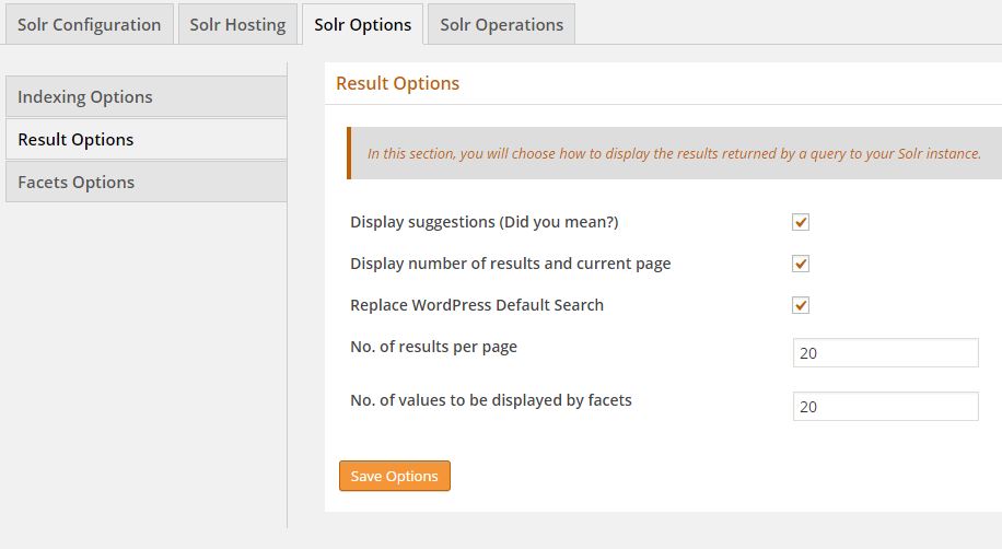 WPSOLR Solr Result Options