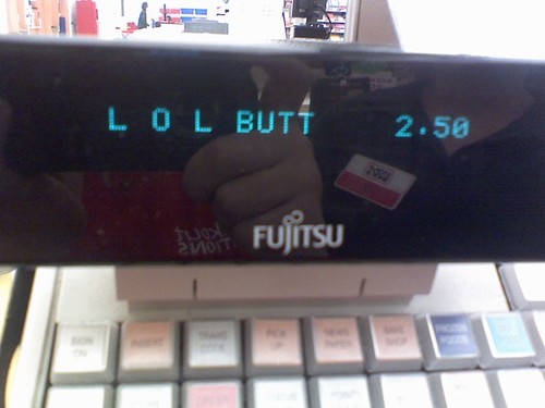Cash register shortening butter brand to 'LOL BUTT'