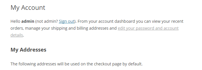 WooCommerce my account my address description