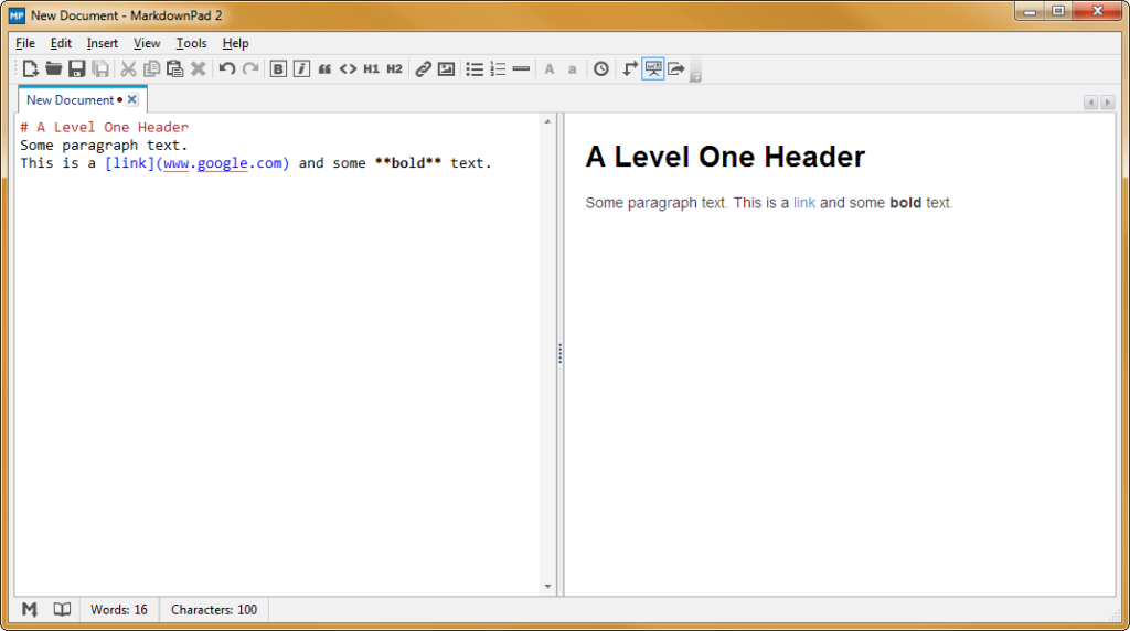 A screen shot of the MarkdownPad interface