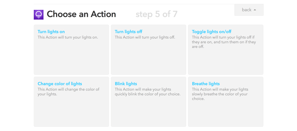 Choose LIFX action in IFTTT