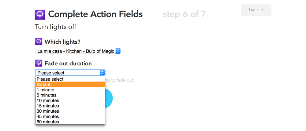 IFTTT choosing instant LIFX action