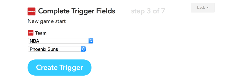 Completing ESPN trigger fields