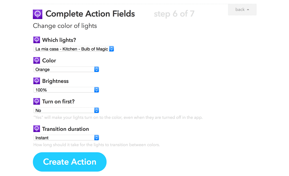 Setting LIFX color action fields