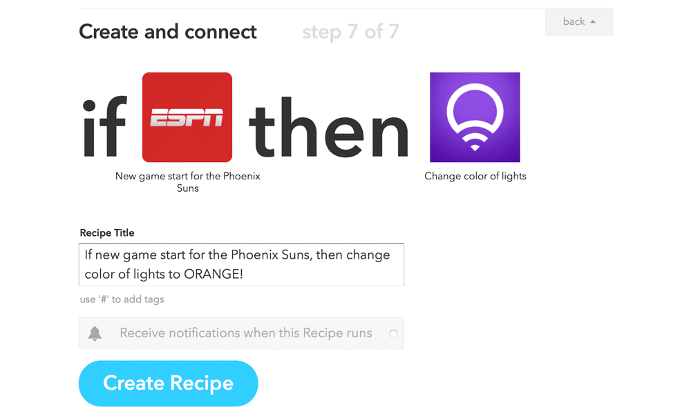 Creating our IFTTT ESPN recipe