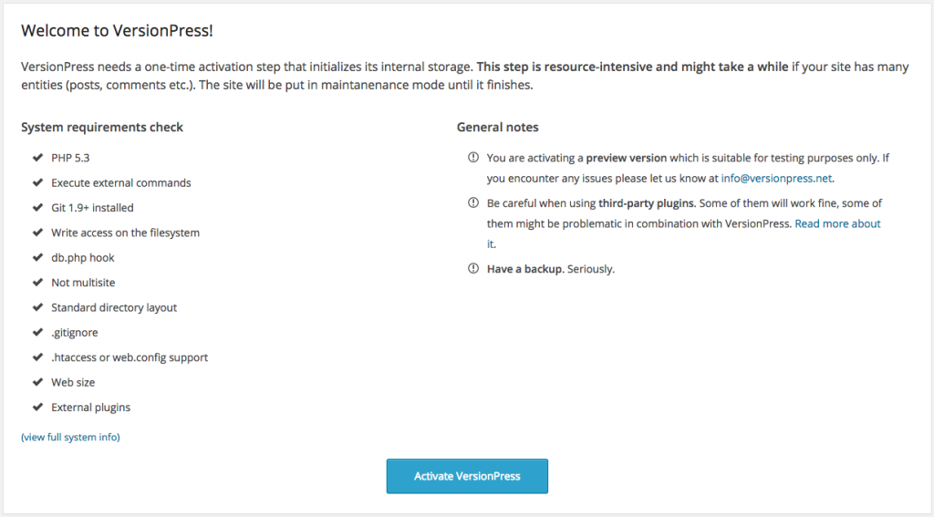 VersionPress Requirements