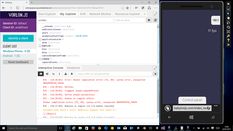 tool js test WebGL Mobile Debug HTML5 Visual Studio and Emulators: