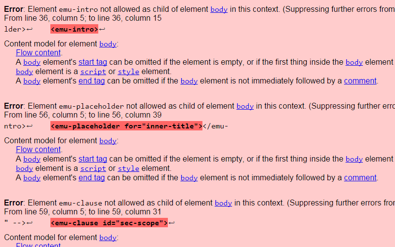 Ecmarkup's validation errors