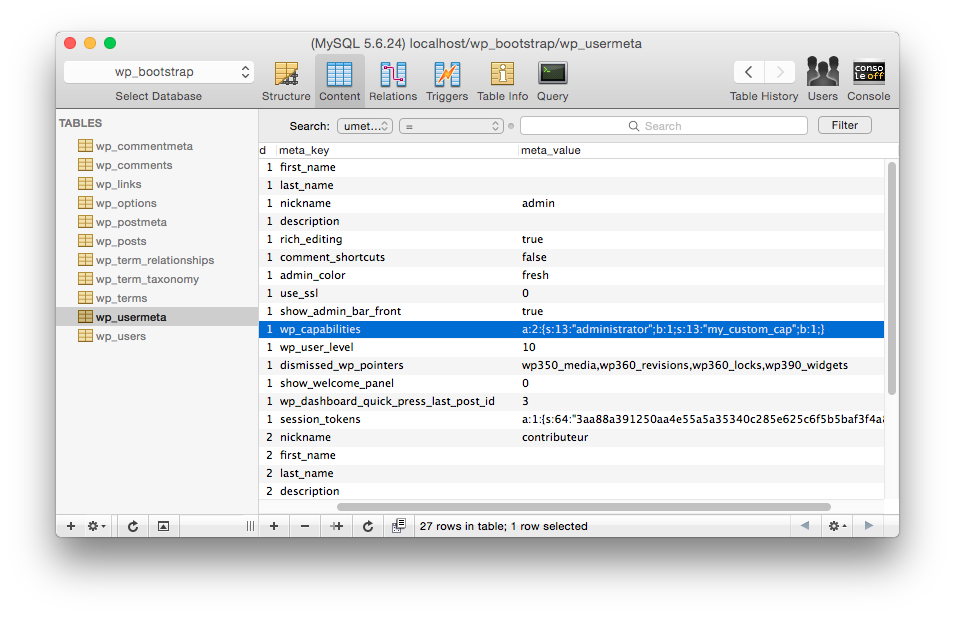 wp_usermeta table with custom caps