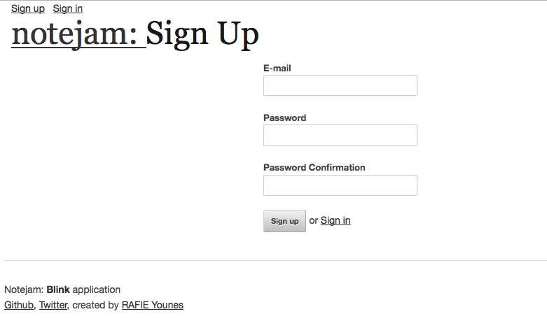 Sign up page