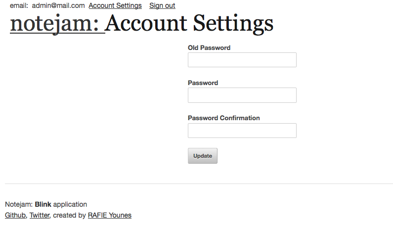 Account settings page