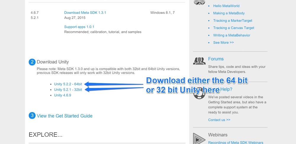 Downloading either the 64 bit or 32 bit Unity