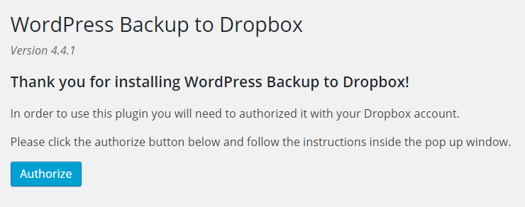 Backup to Dropbox authorize